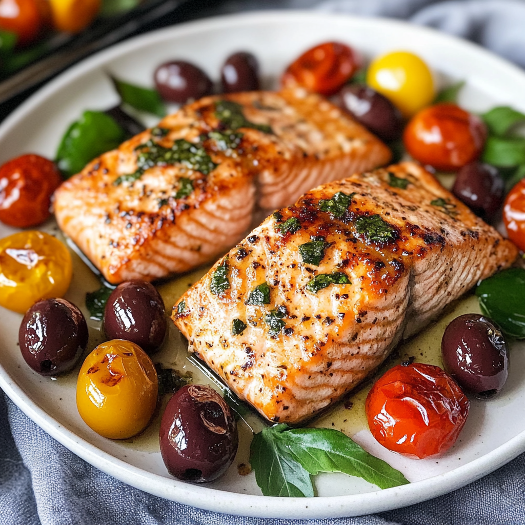 Mediterranean Salmon with Cherry Tomatoes & Kalamata Olives