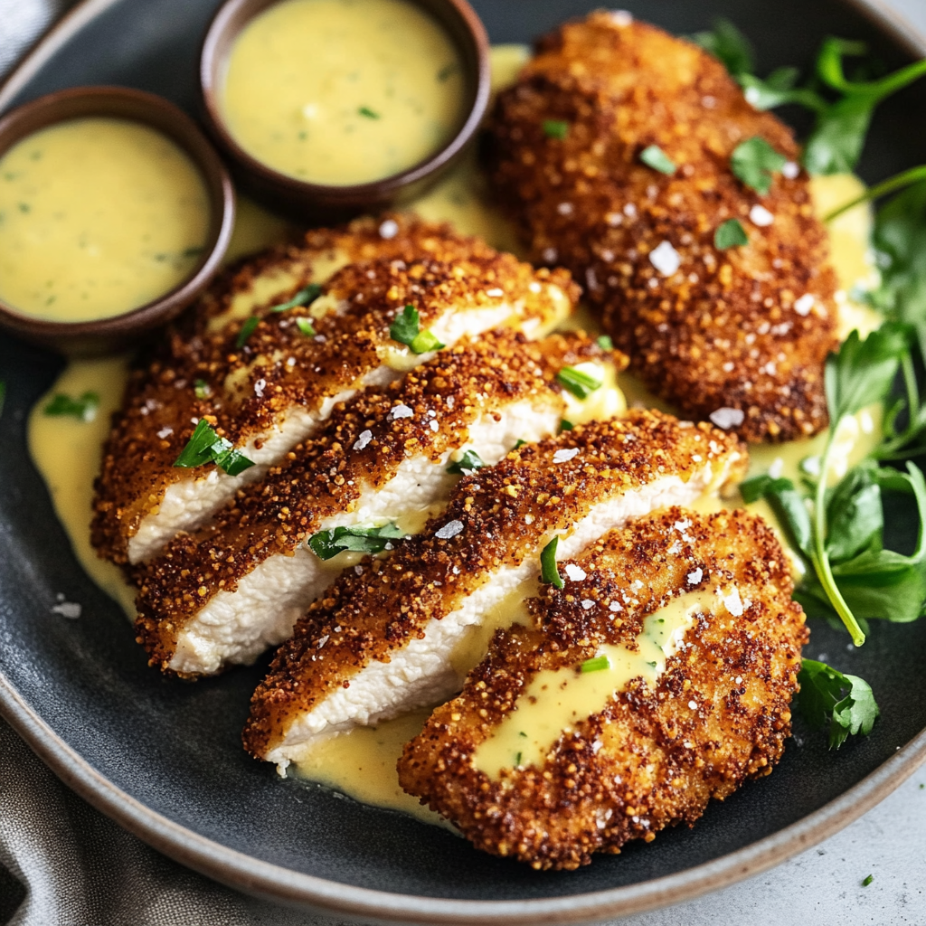 Pretzel-Crusted Chicken with Honey Mustard Sauce