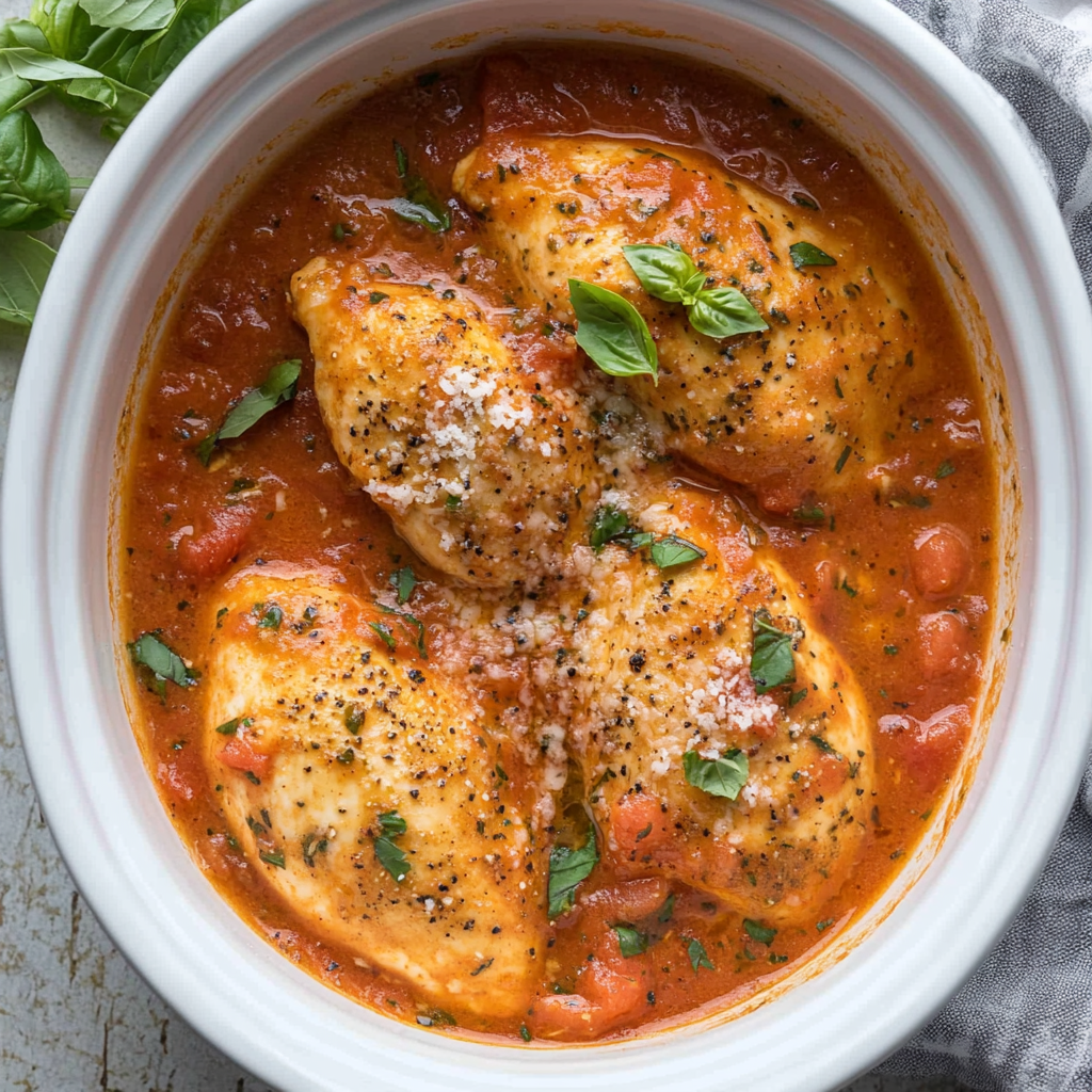 Slow Cooker Creamy Tomato Basil Chicken