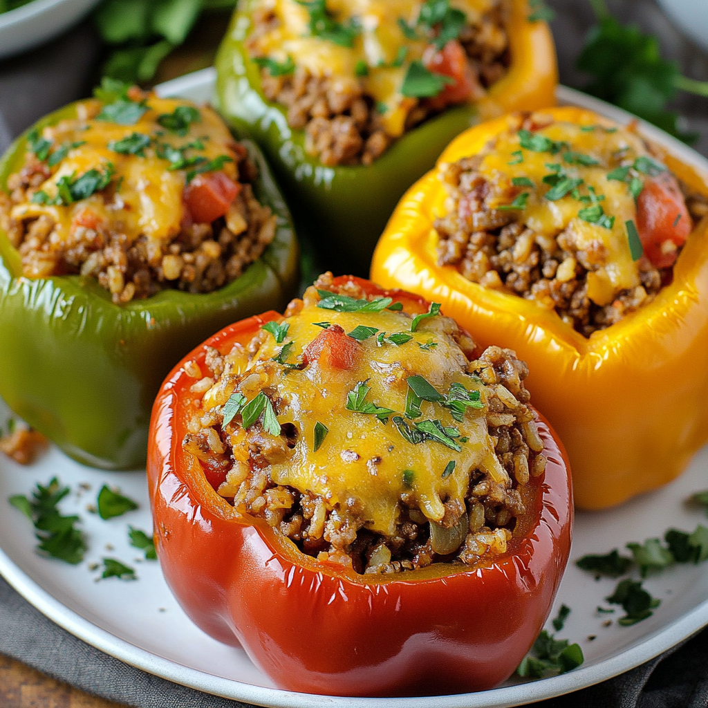 Stuffed Bell Peppers with Ground Beef and Brown Rice