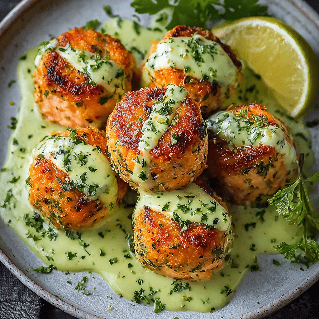 Savory Salmon Meatballs with Zesty Avocado Drizzle