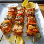 Lemon Garlic Butter Salmon Skewers