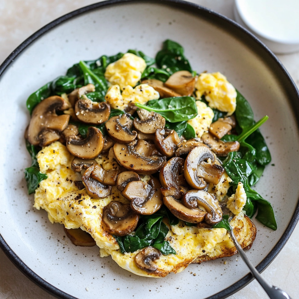Mushroom Spinach Scrambled Eggs