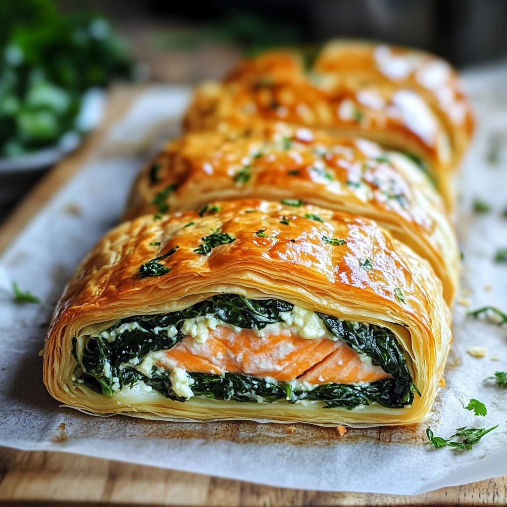 Spinach and Cheese Stuffed Salmon Wellington