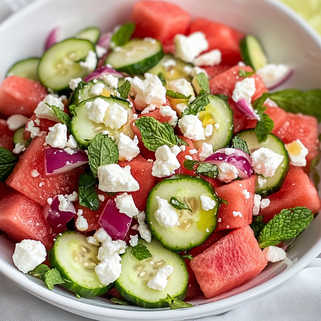 Watermelon Feta Cucumber Salad