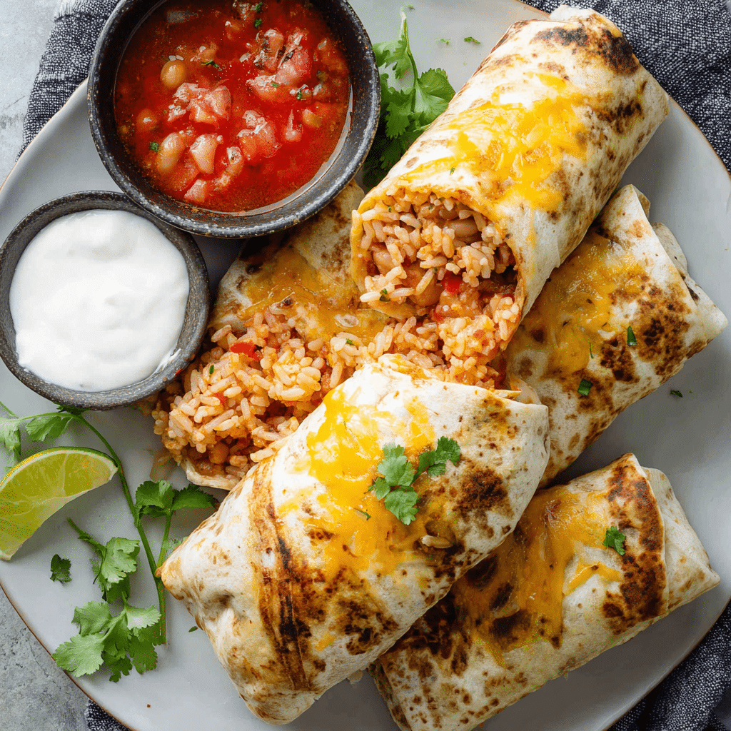 Cheesy Baked Bean and Rice Burritos