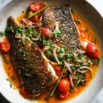 Crispy Skinned Sea Bass with Spicy Tomato Butter