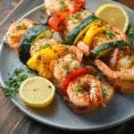 Grilled Lemon Garlic Shrimp with Veggie Skewers