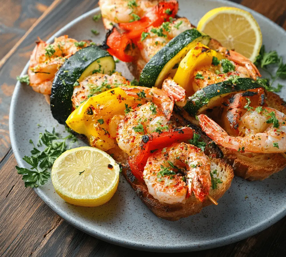 Grilled Lemon Garlic Shrimp with Veggie Skewers