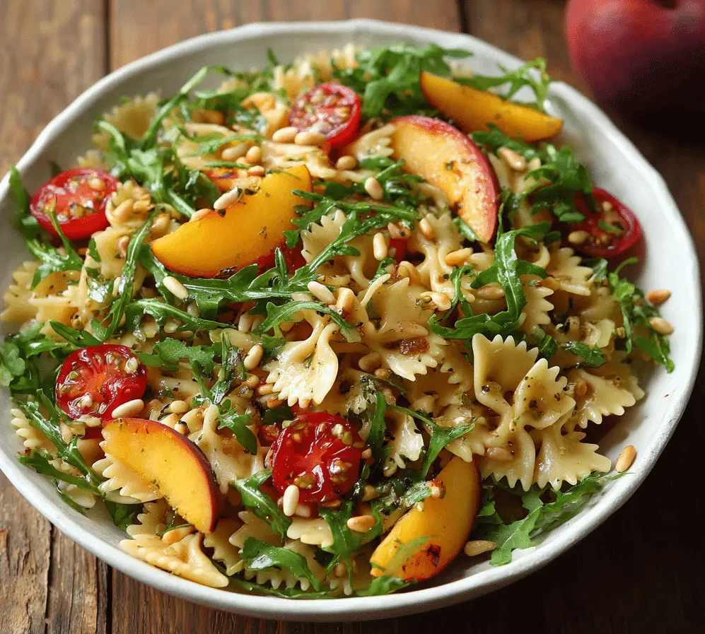 Peach Arugula Pasta Salad