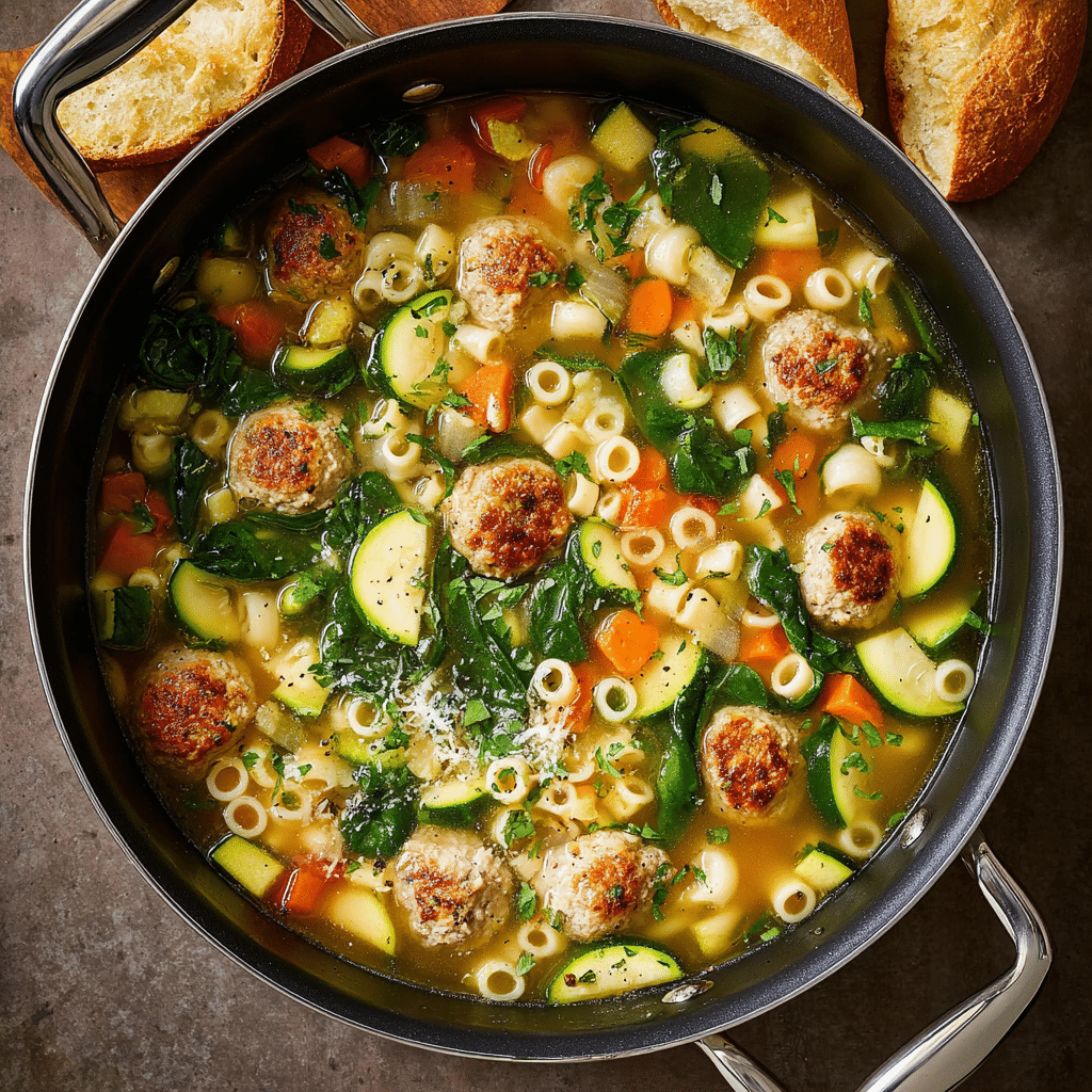 Summer Minestrone with Turkey Meatballs