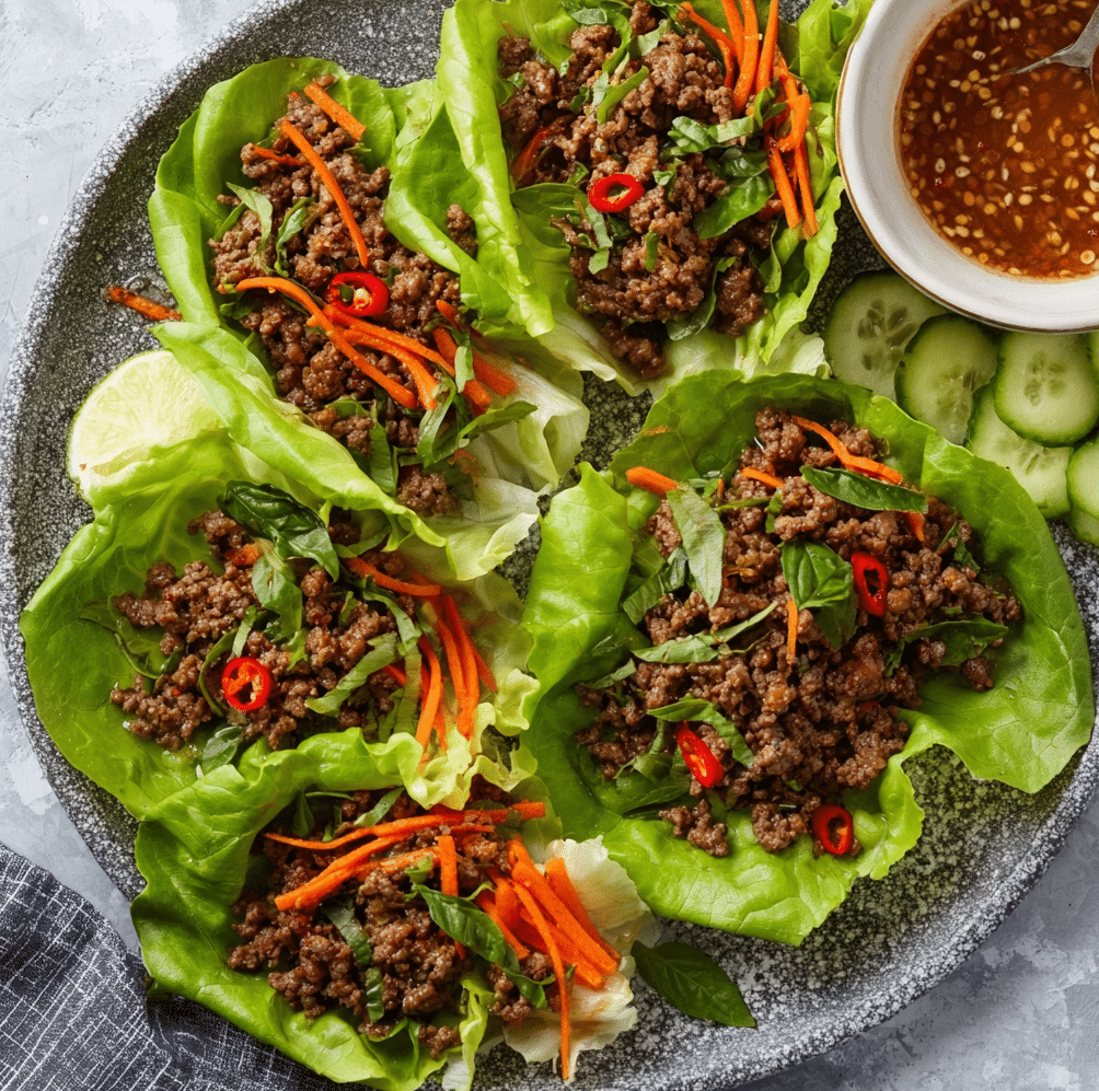 Thai Basil Beef Lettuce Wraps