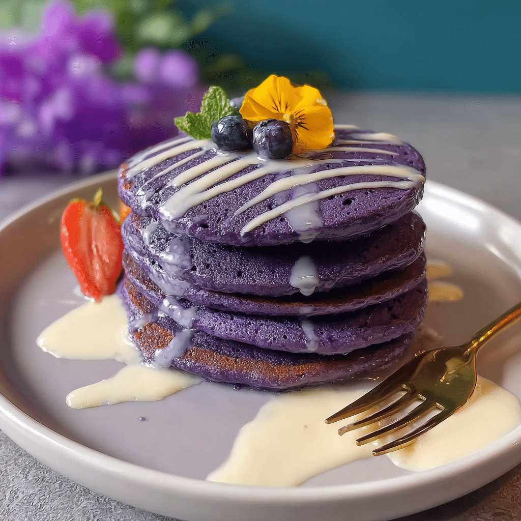 Ube Pancakes with Coconut-Ube Sauce