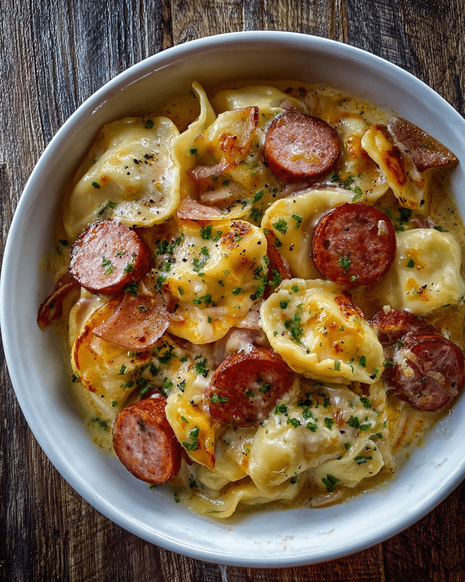 Crockpot Pierogi Casserole with Kielbasa
