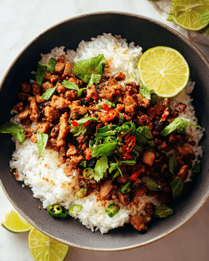 Ginger-Lime Pork over Creamy Coconut Jasmine Rice