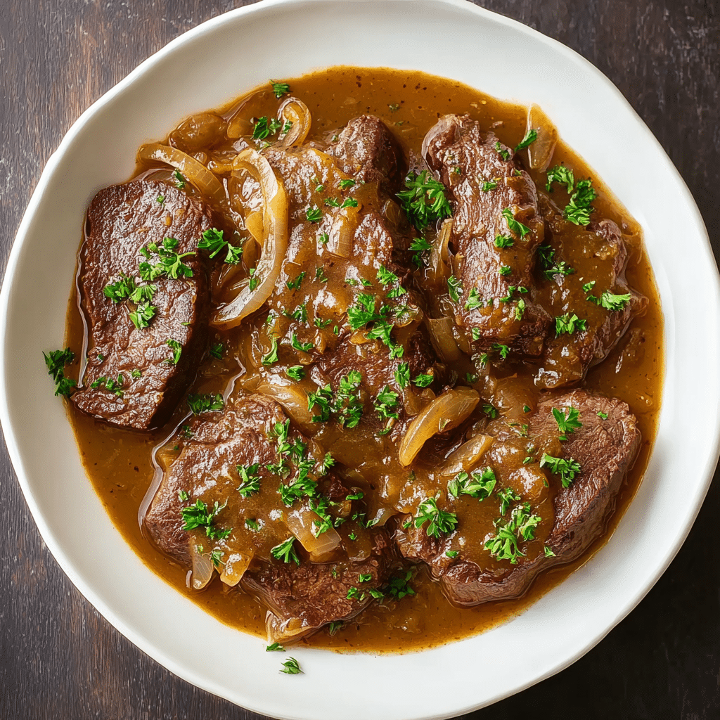Slow Cooked Round Steak with Onion Gravy