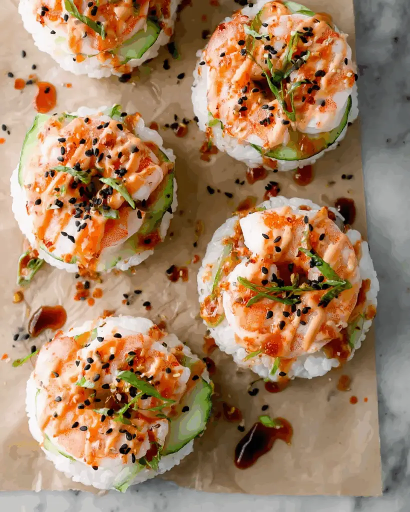Spicy Shrimp Sushi Stacks