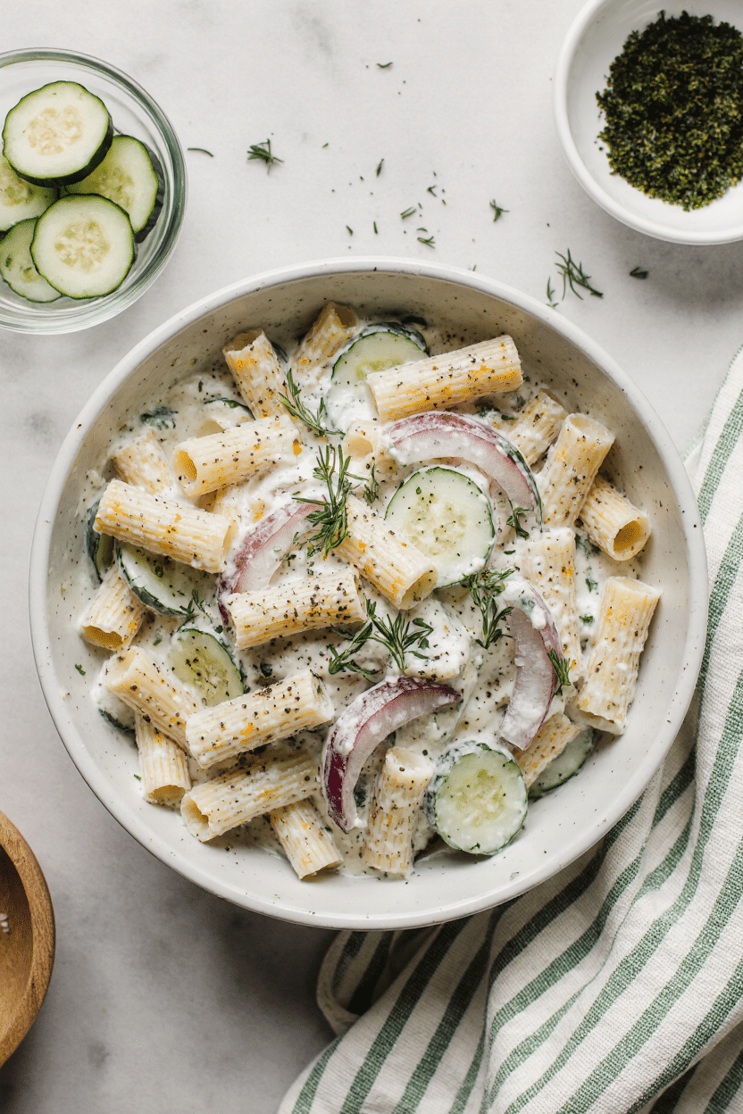 Creamy Cucumber Pasta Salad