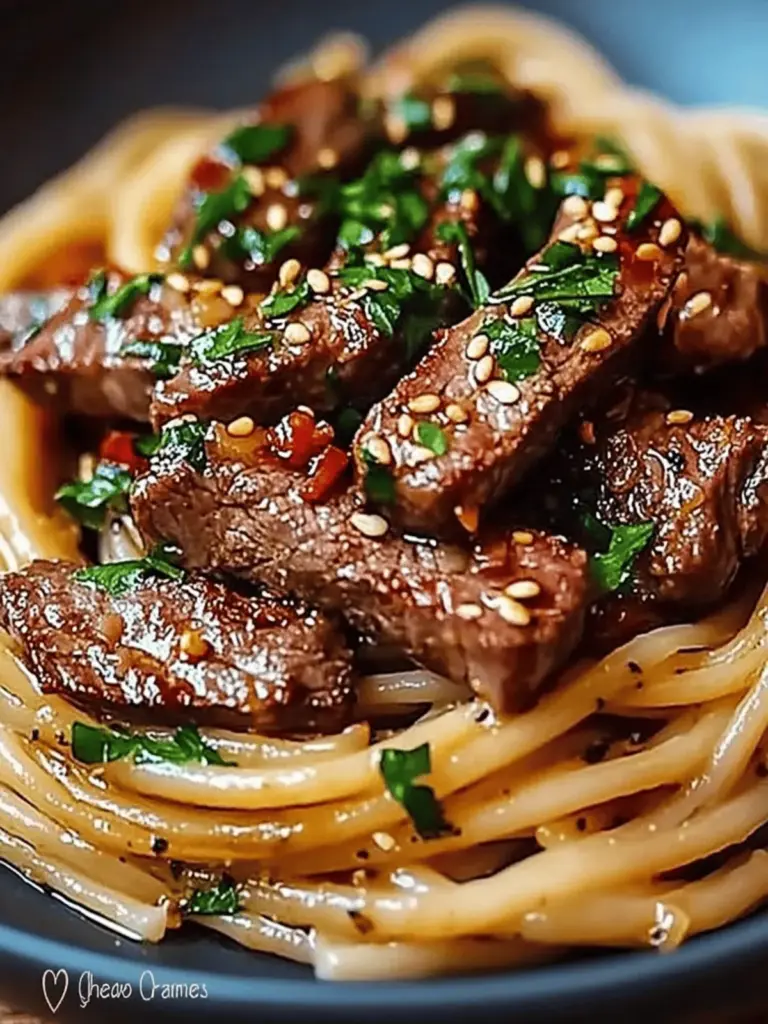 Sweet and Spicy Garlic Steak Pasta
