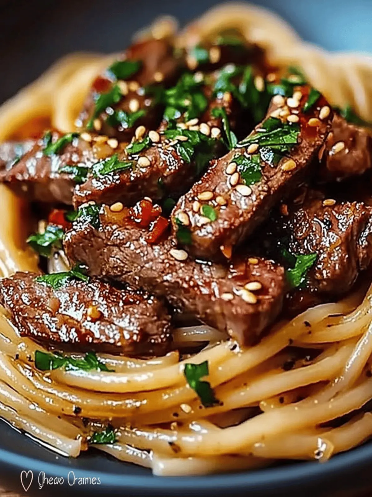 Sweet and Spicy Garlic Steak Pasta