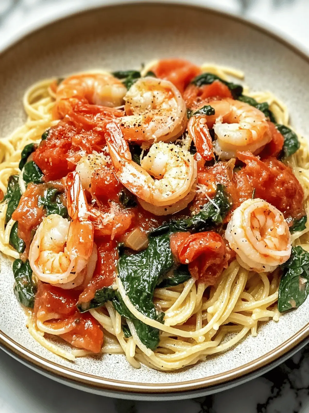 Tomato Spinach Shrimp Pasta