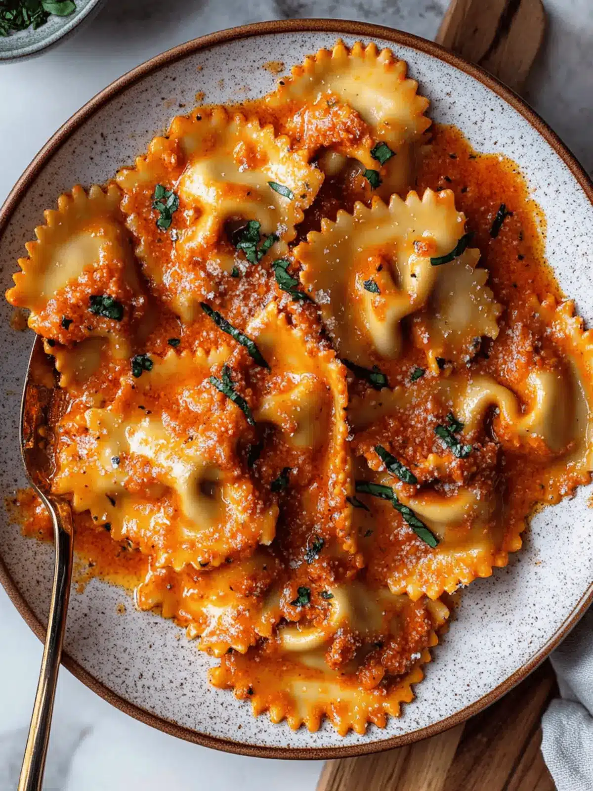 Raviolis With Creamy Harissa Sauce