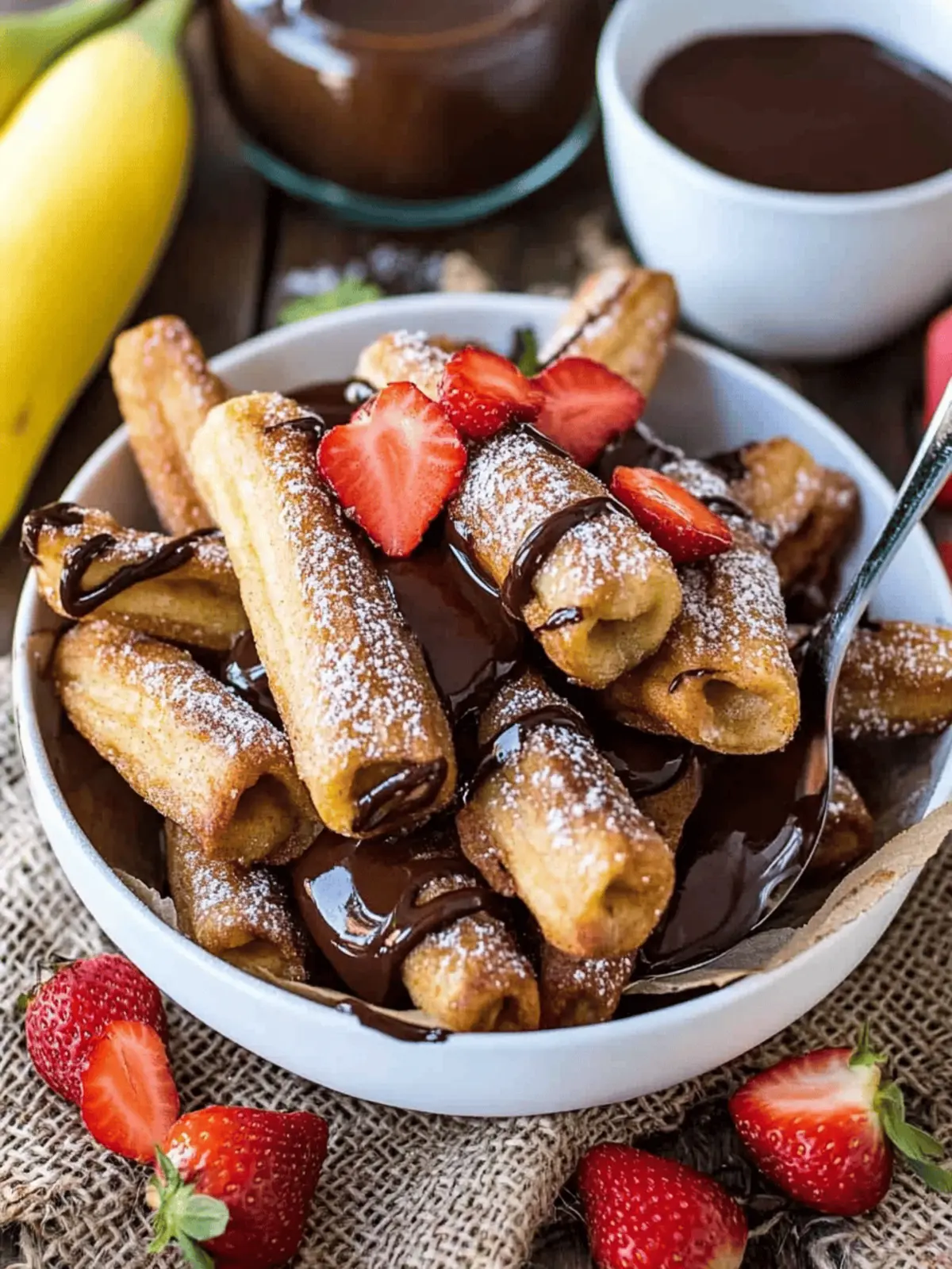 Banana Churros with Chocolate Peanut Butter Sauce