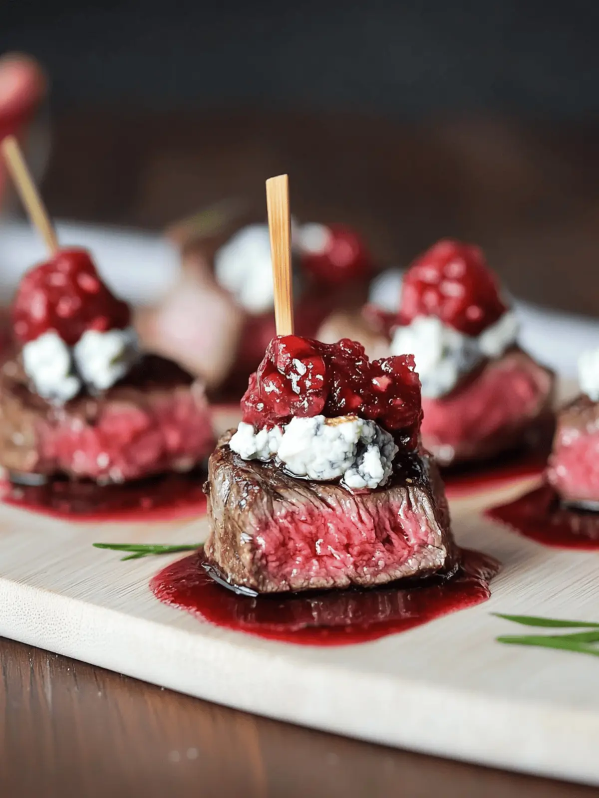 Steak Bites with Blue Cheese and a Raspberry Balsamic Sauce