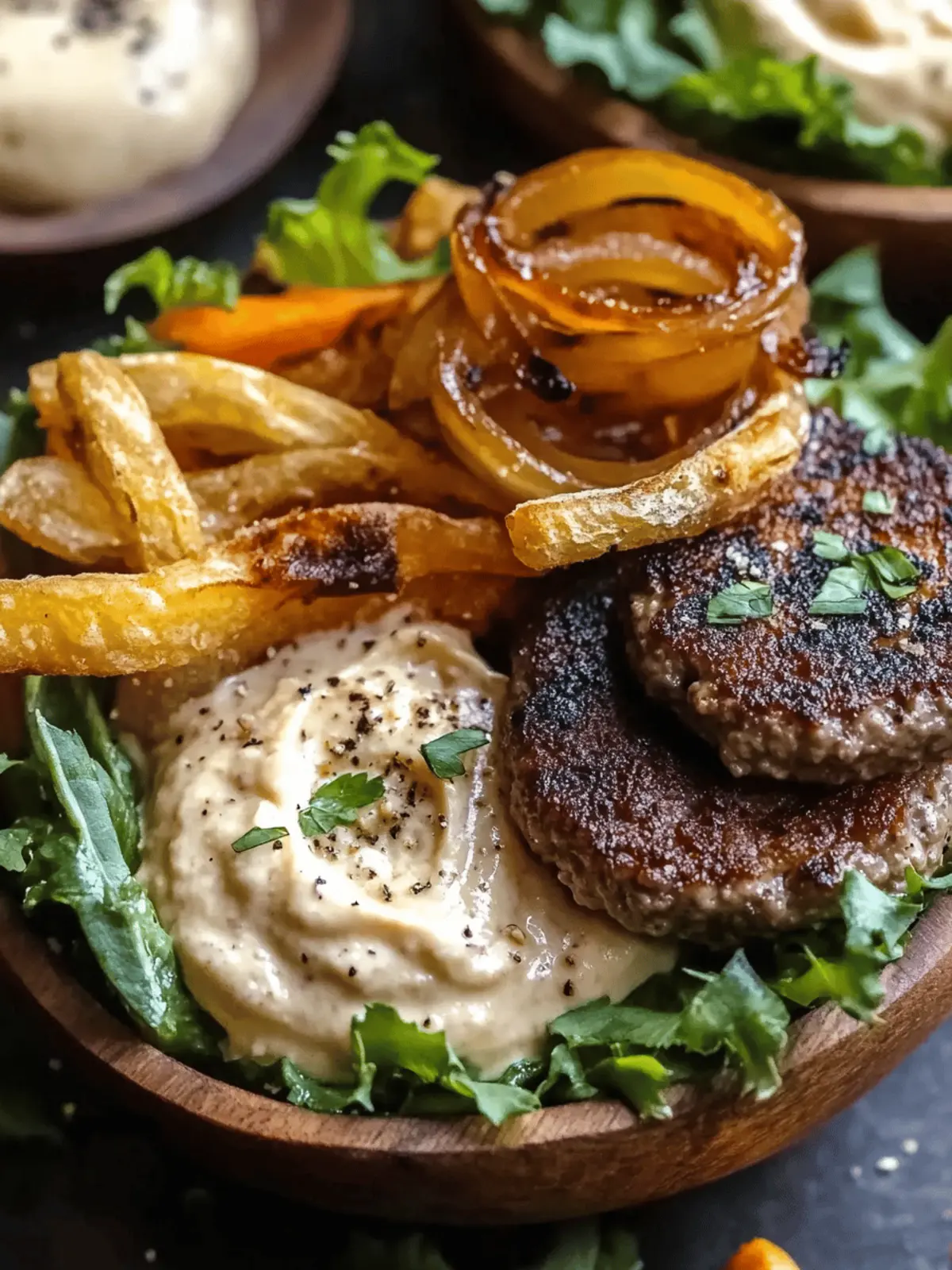 Burger Bowls with Caramelized Onion Aioli