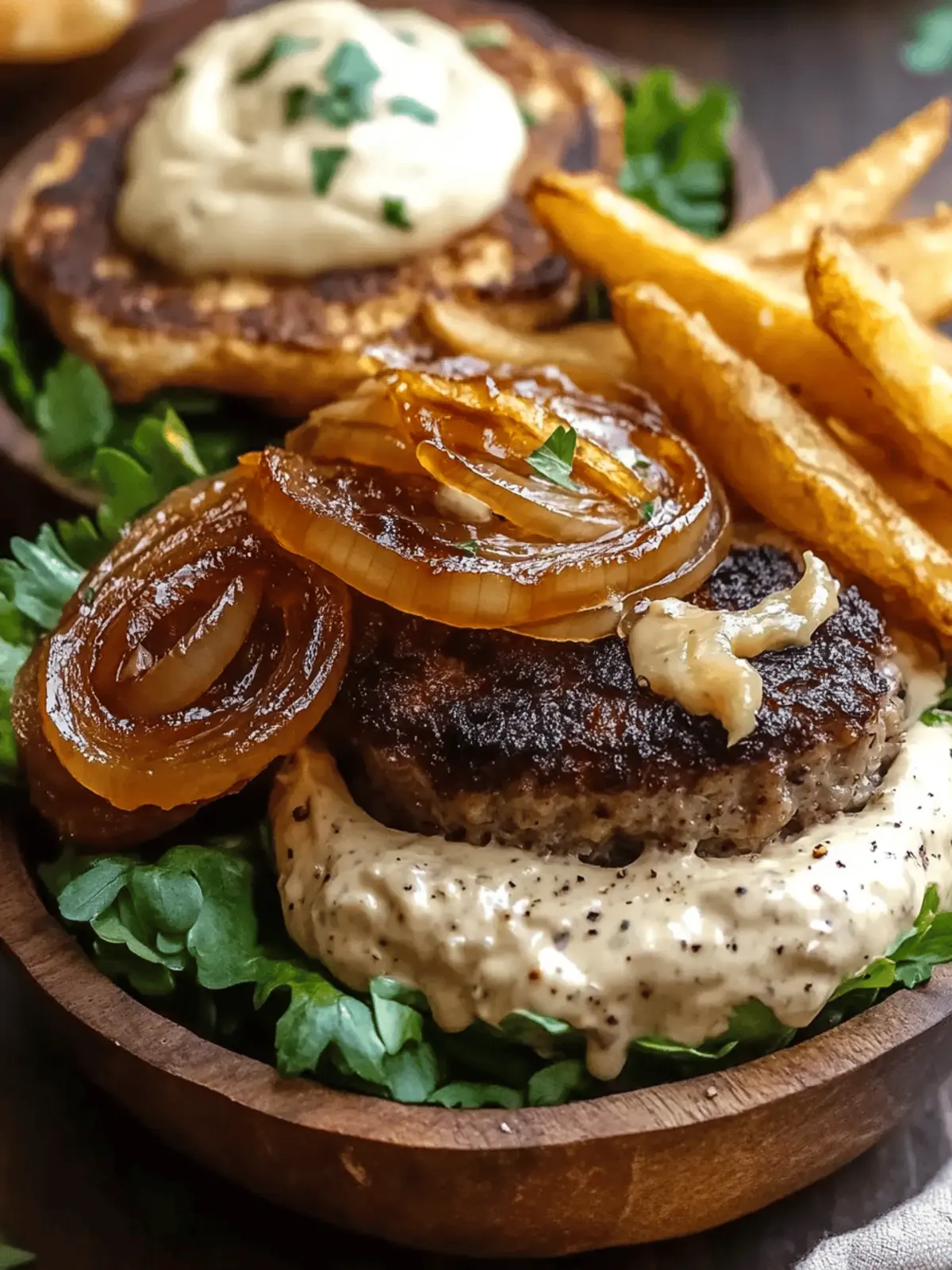 Burger Bowls with Caramelized Onion Aioli