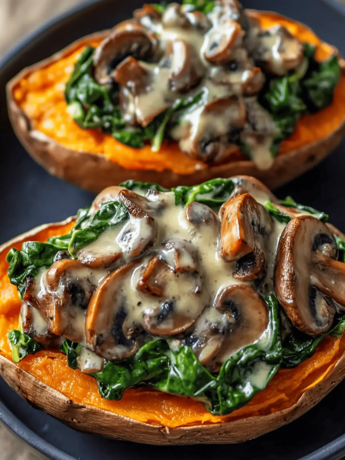 Mushroom and Spinach Stuffed Sweet Potatoes