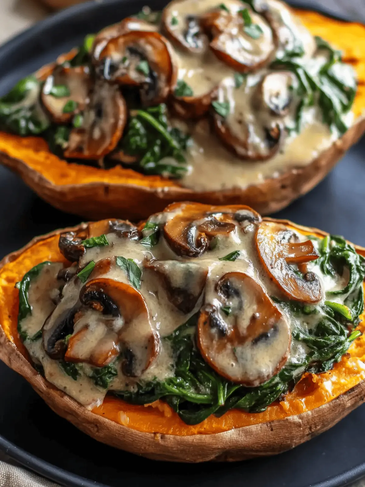 Mushroom and Spinach Stuffed Sweet Potatoes
