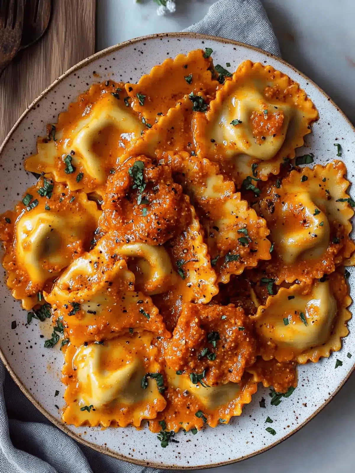 Raviolis With Creamy Harissa Sauce