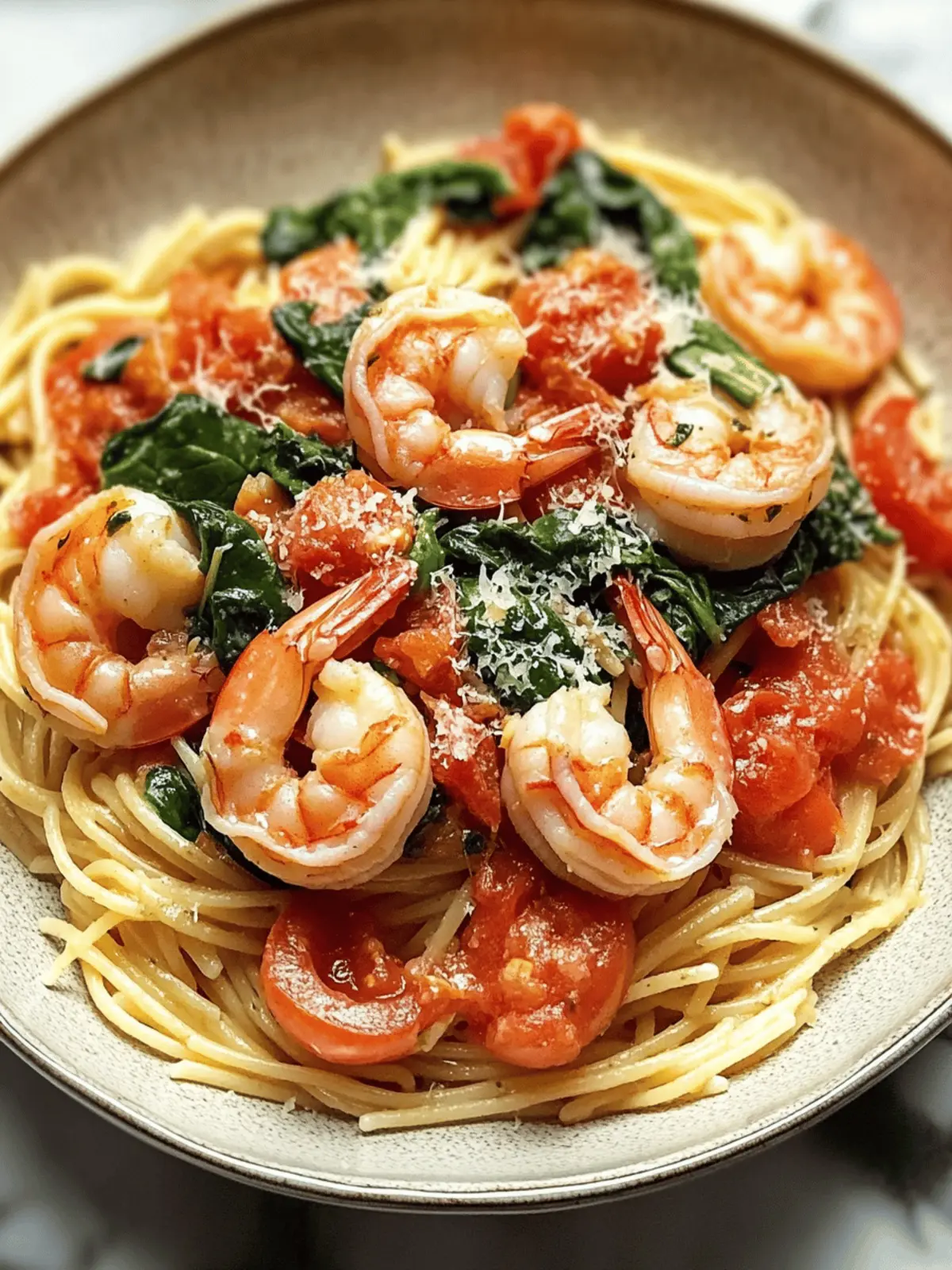 Tomato Spinach Shrimp Pasta