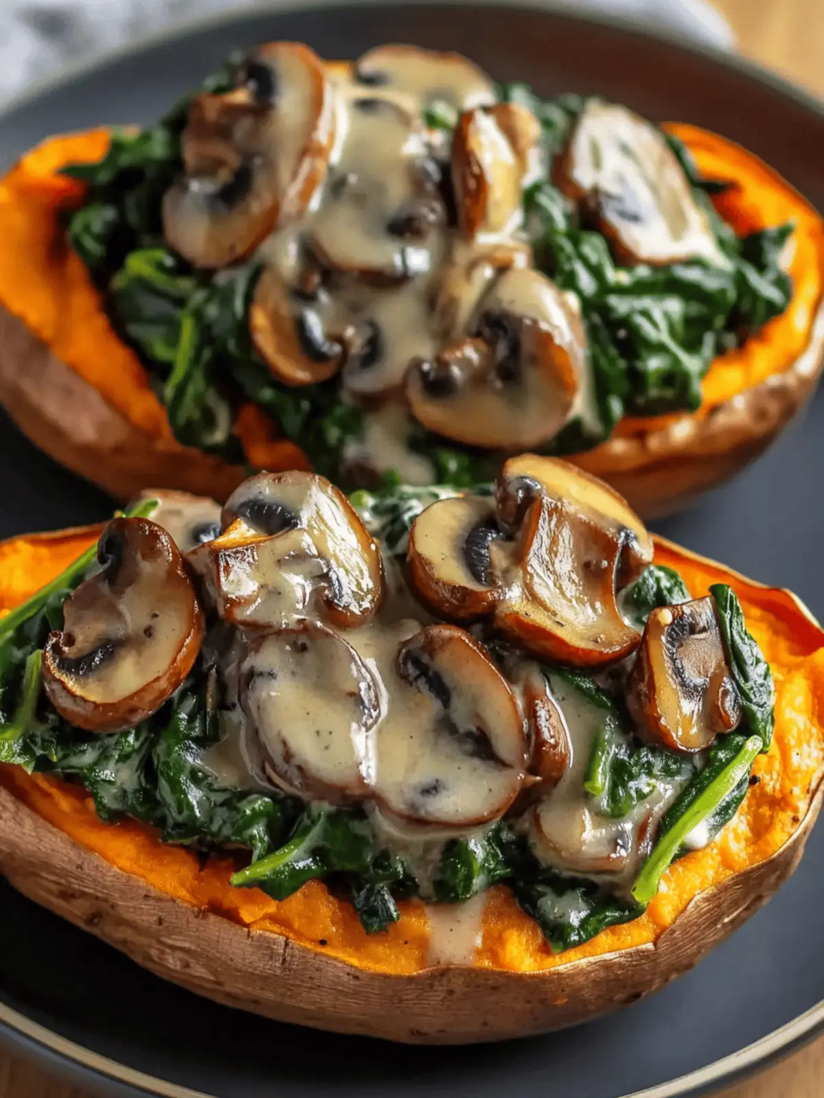 Mushroom and Spinach Stuffed Sweet Potatoes