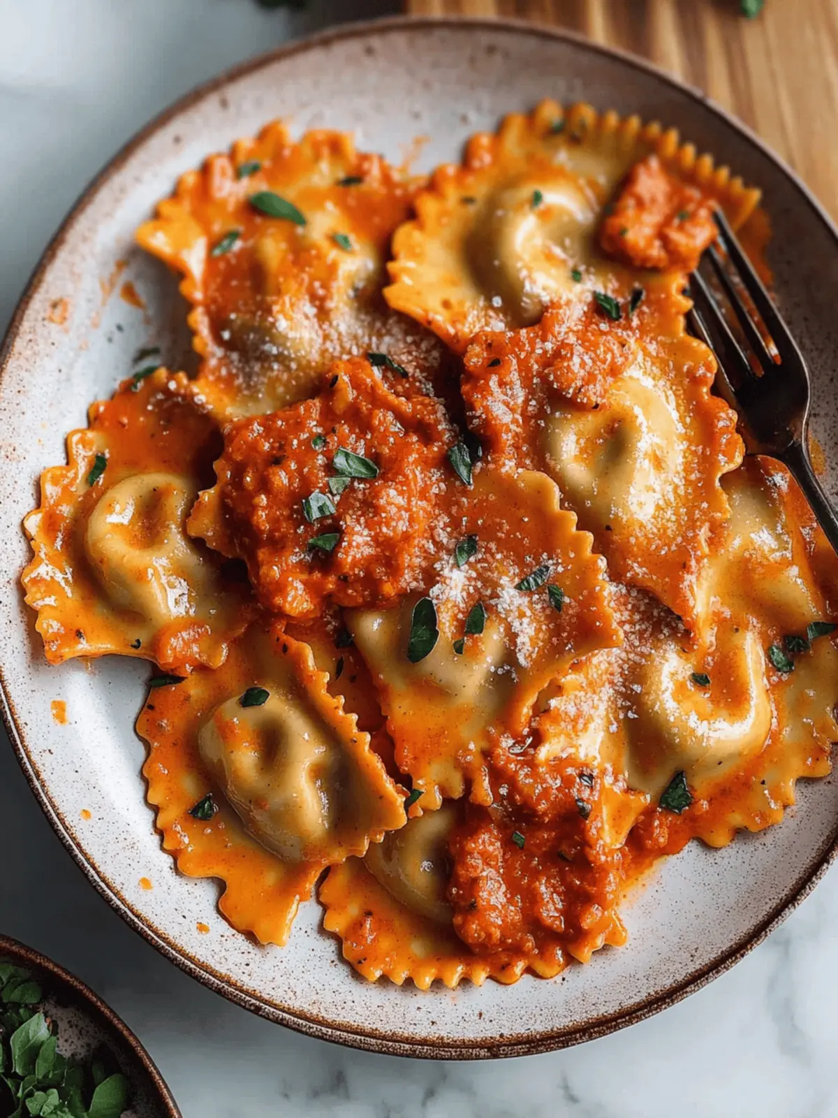 Raviolis With Creamy Harissa Sauce