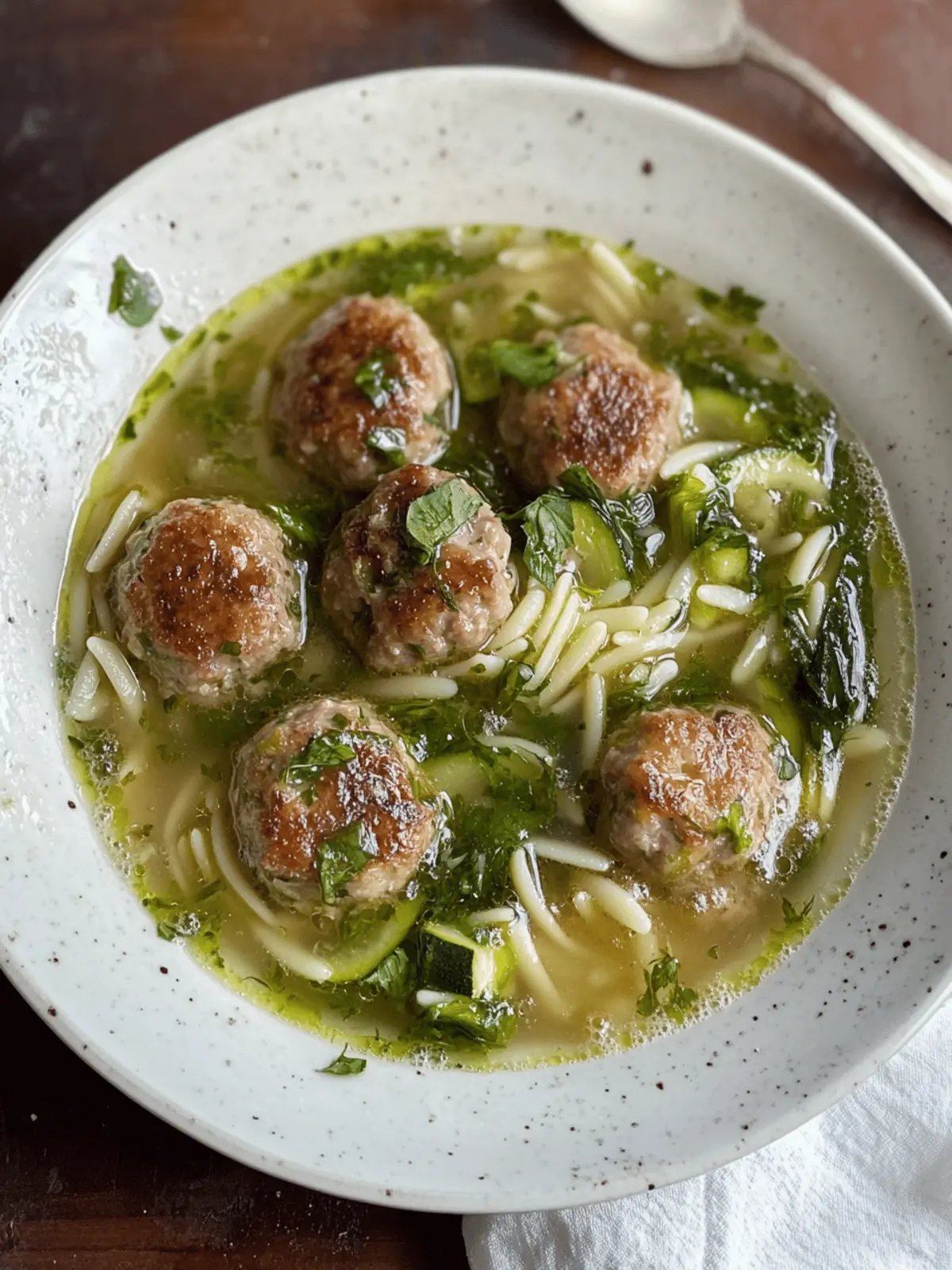 Meatball and Courgette Orzo Broth