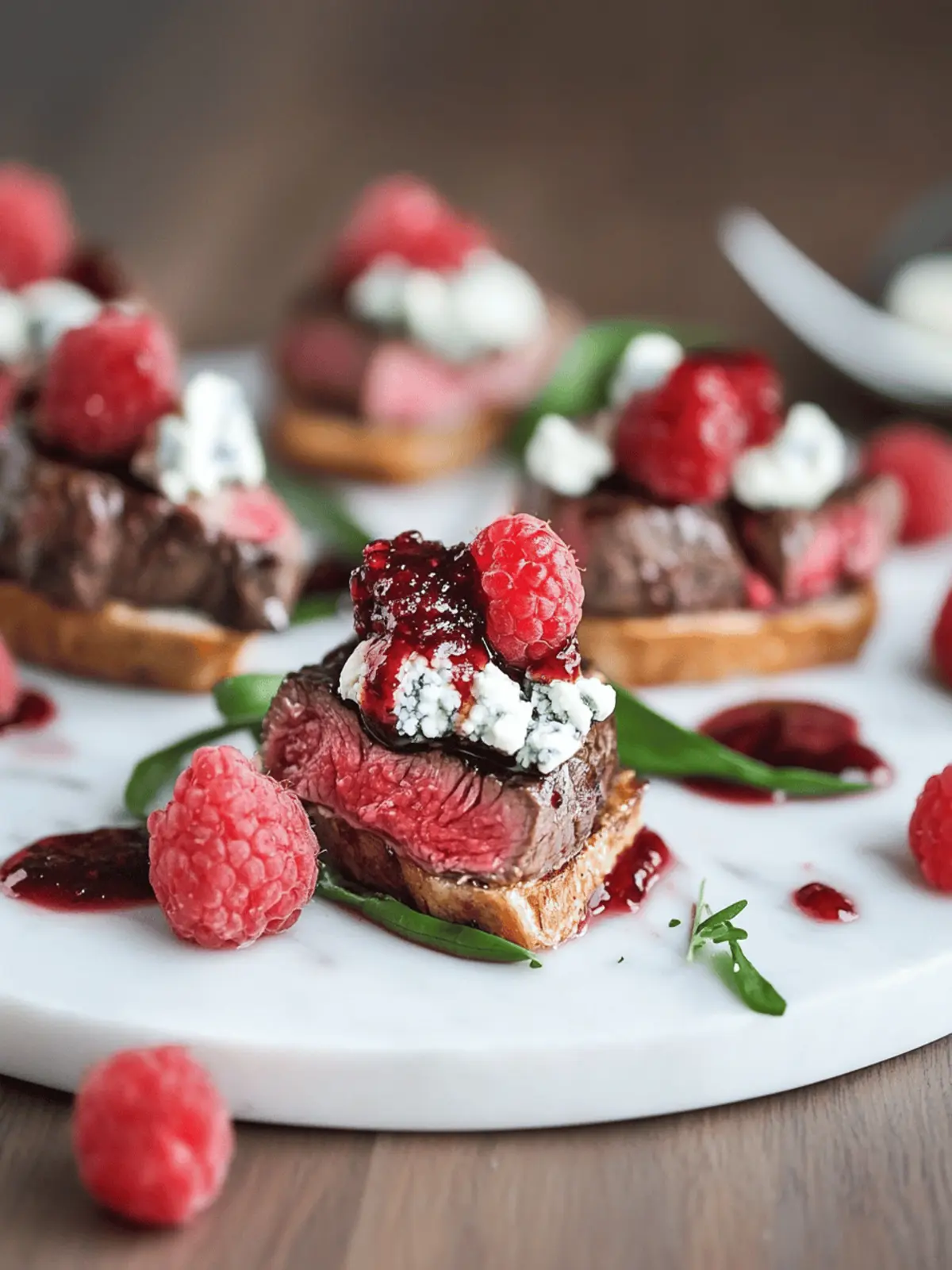 Steak Bites with Blue Cheese and a Raspberry Balsamic Sauce