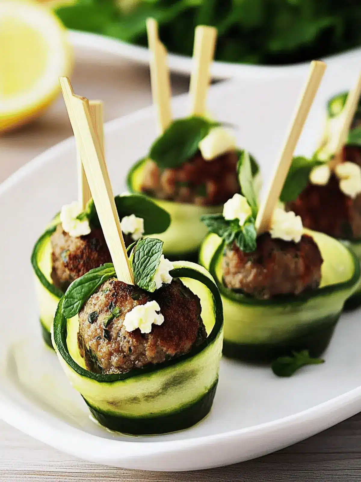 Cucumber-Wrapped, Feta-Stuffed Meatballs