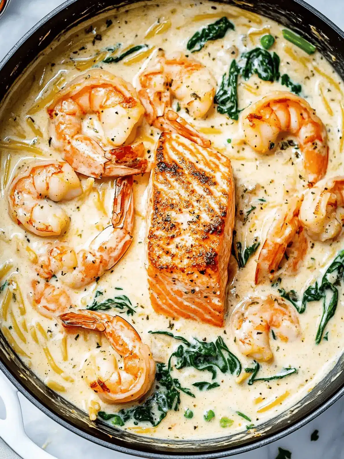 Creamy Tuscan Salmon Shrimp Pasta