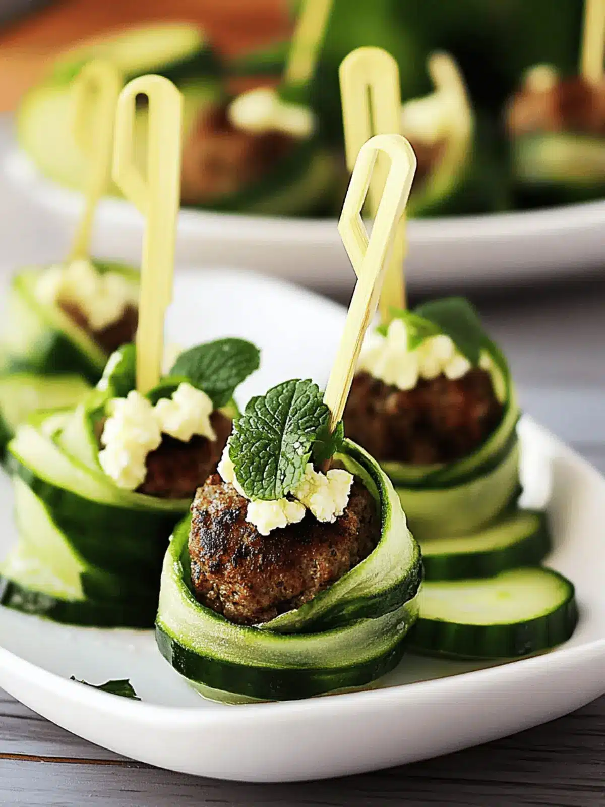 Cucumber-Wrapped, Feta-Stuffed Meatballs