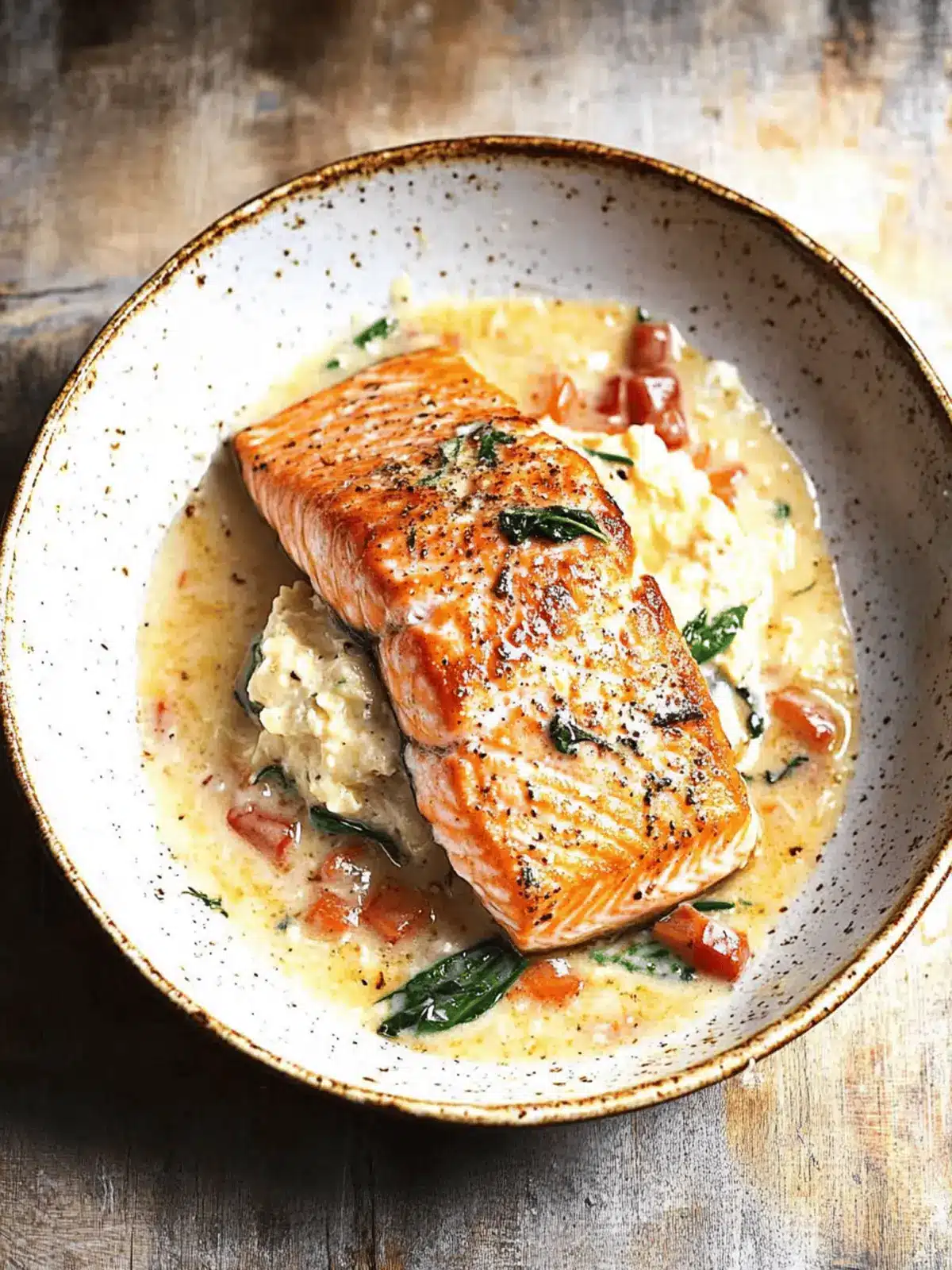 Pan Seared Salmon in Garlic Mascarpone Sauce