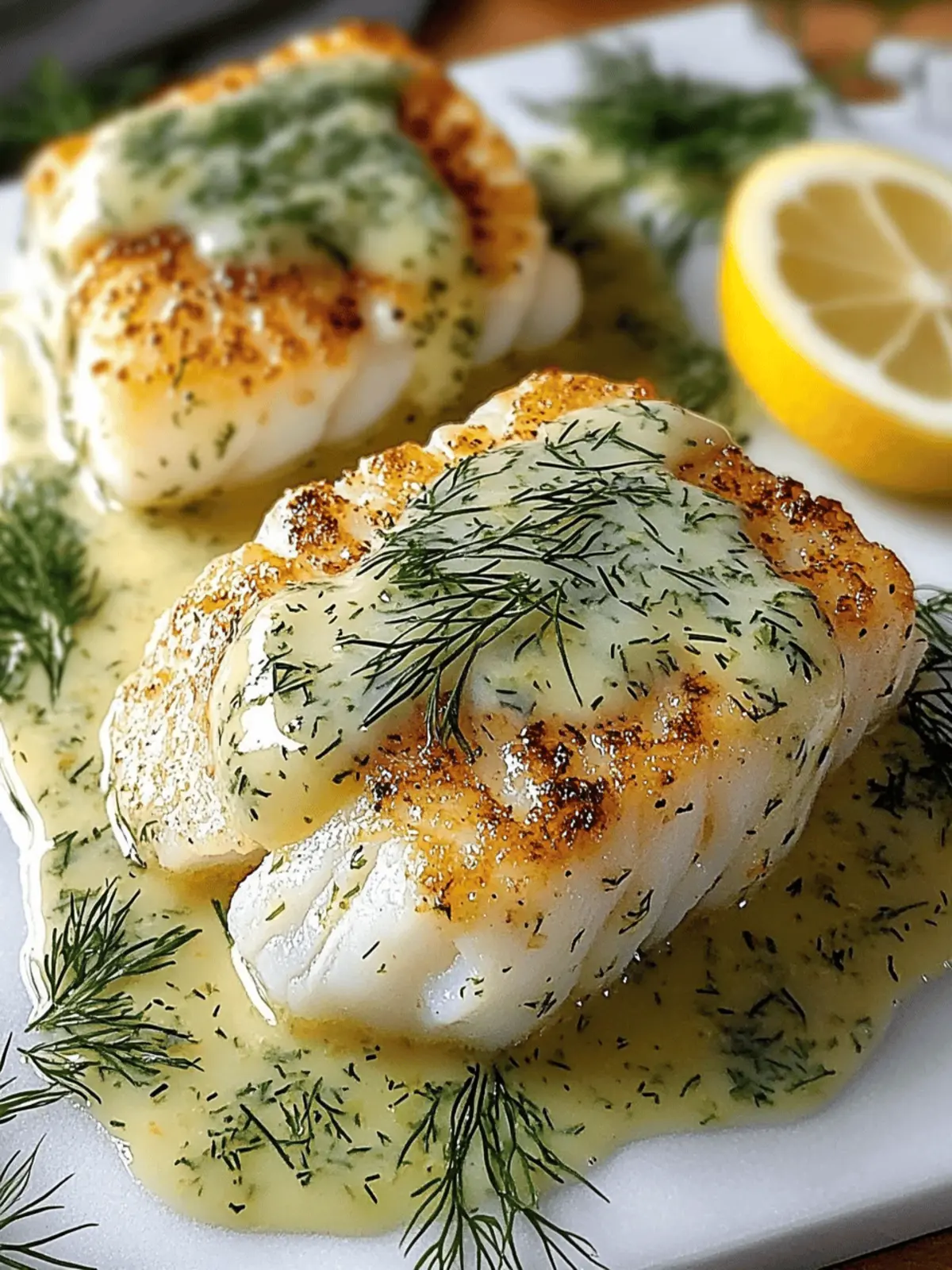 Baked Cod with Lemon Dill Sauce