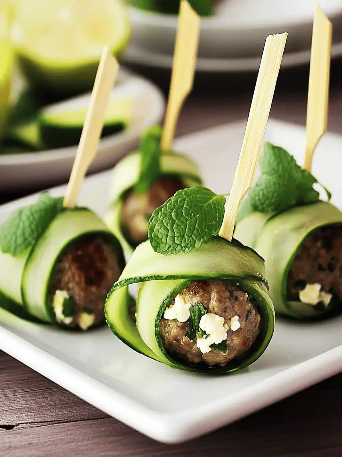 Cucumber-Wrapped, Feta-Stuffed Meatballs