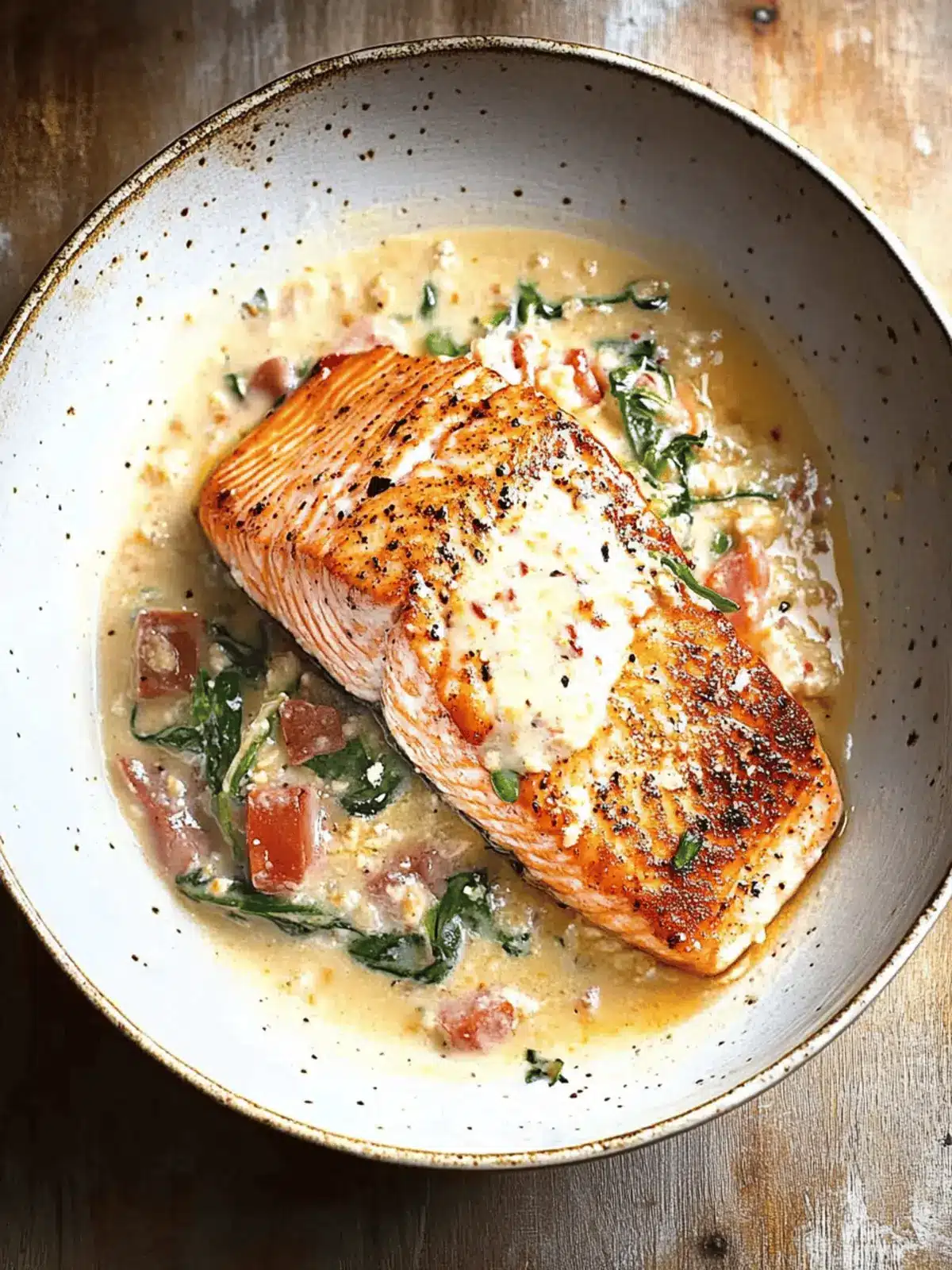 Pan Seared Salmon in Garlic Mascarpone Sauce