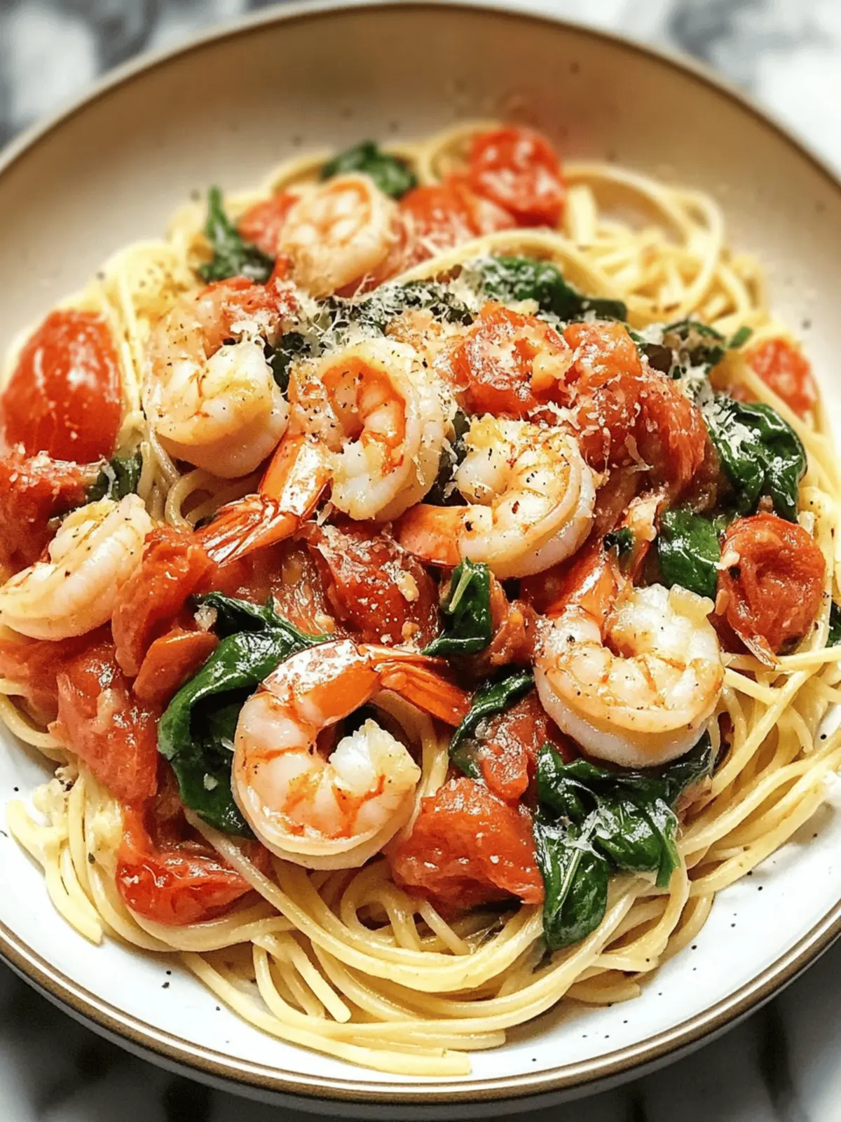 Tomato Spinach Shrimp Pasta