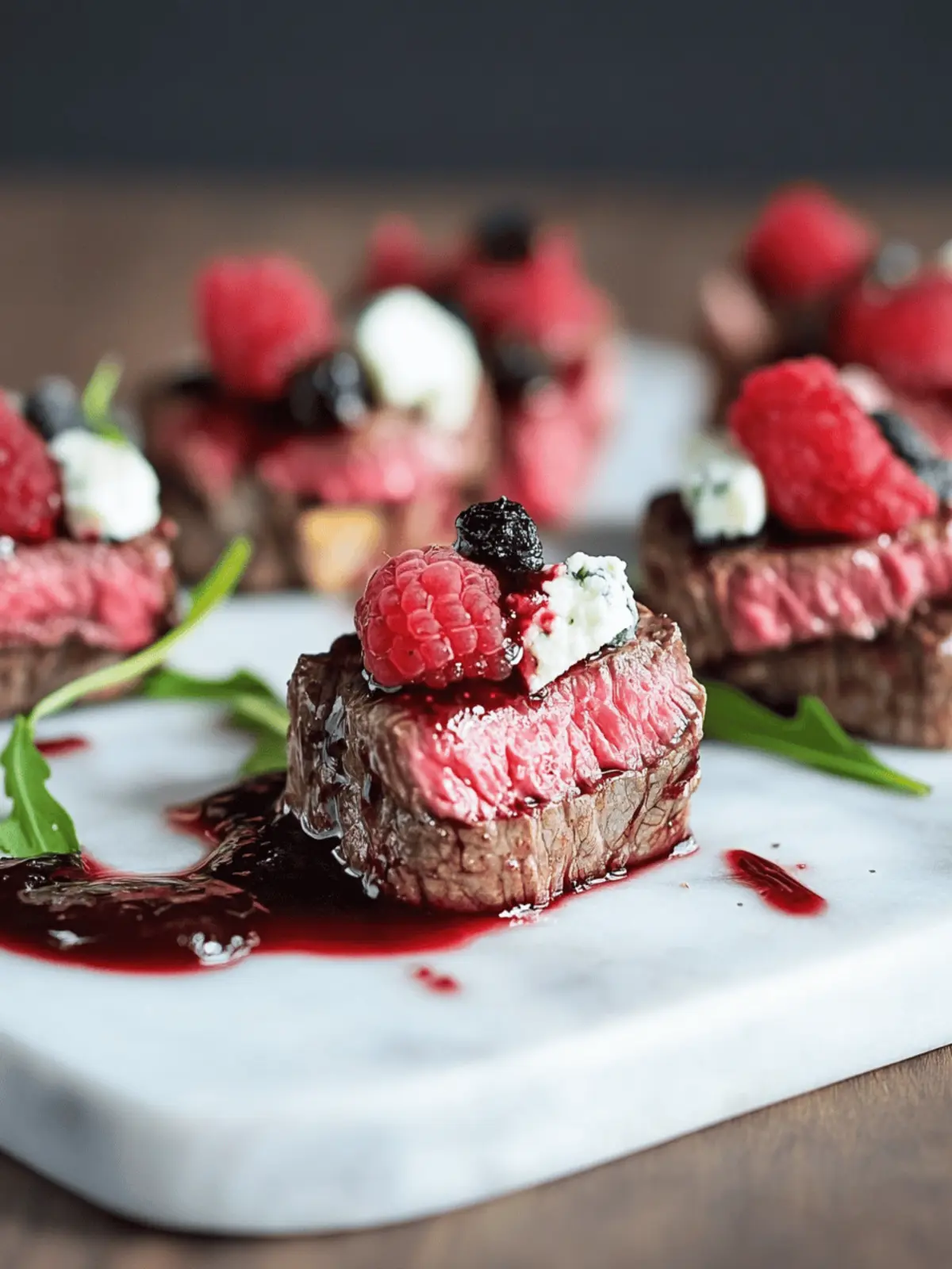 Steak Bites with Blue Cheese and a Raspberry Balsamic Sauce