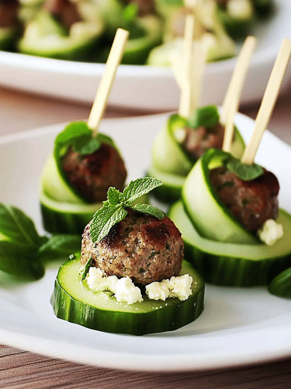 Cucumber-Wrapped, Feta-Stuffed Meatballs