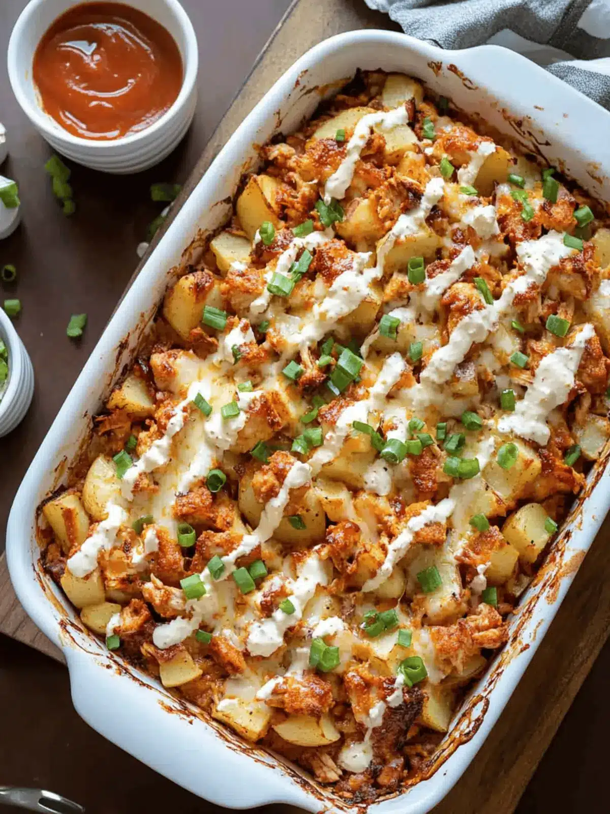 Buffalo Chicken Roasted Potato Bake