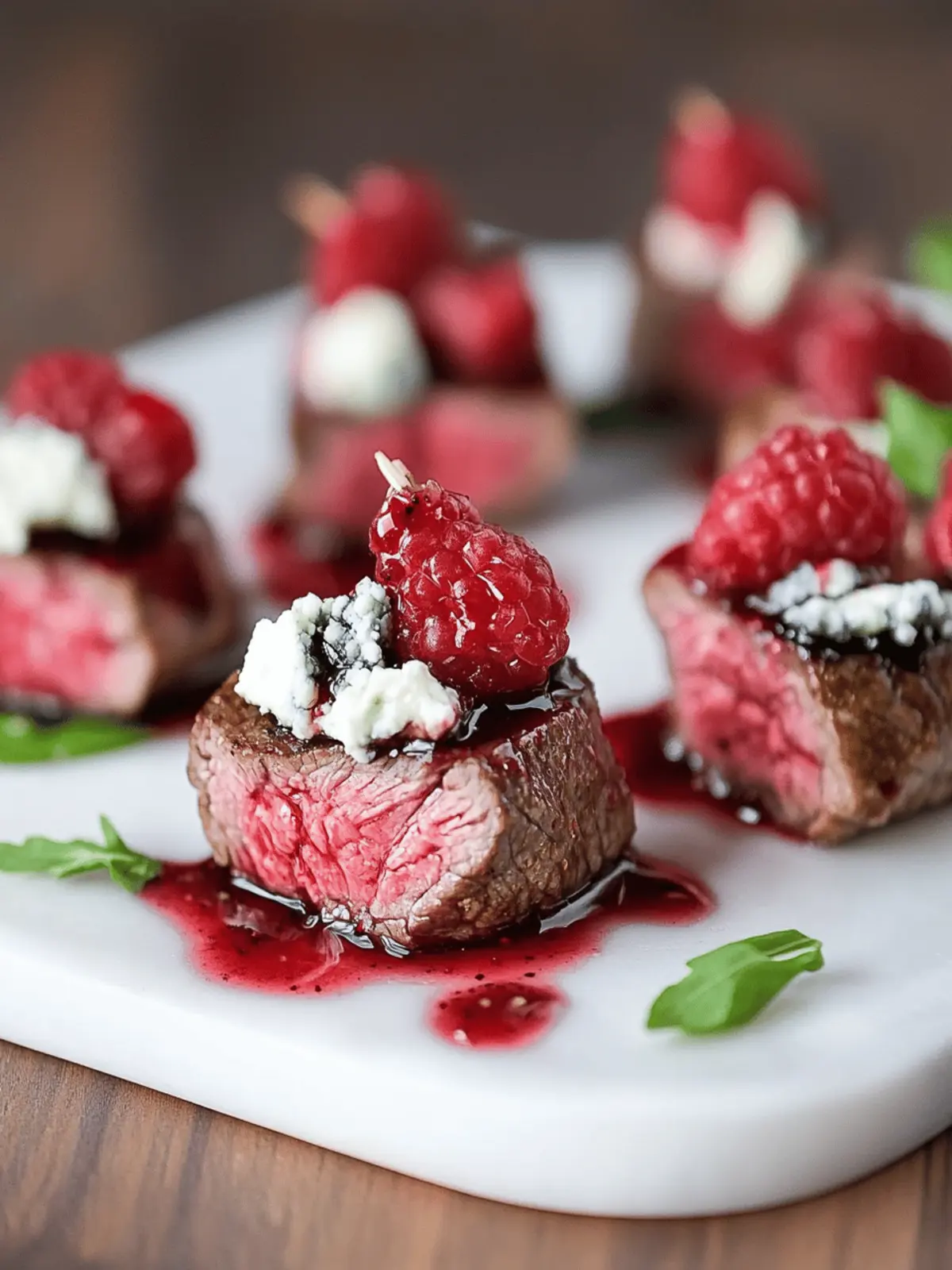 Steak Bites with Blue Cheese and a Raspberry Balsamic Sauce